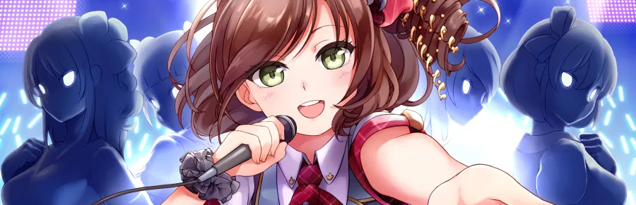 Key art: an idol singing into a microphone in front of silhouetted rivals